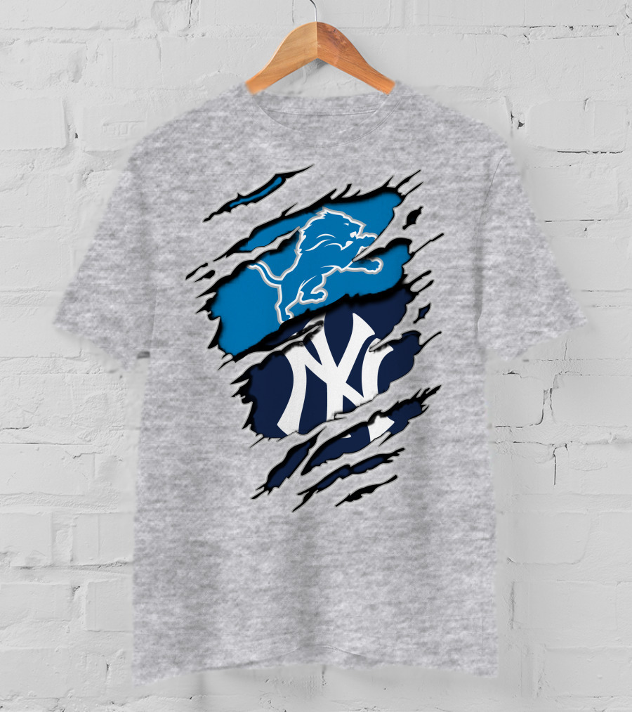Detroit Lions New York Yankees Claw Rip T-Shirt