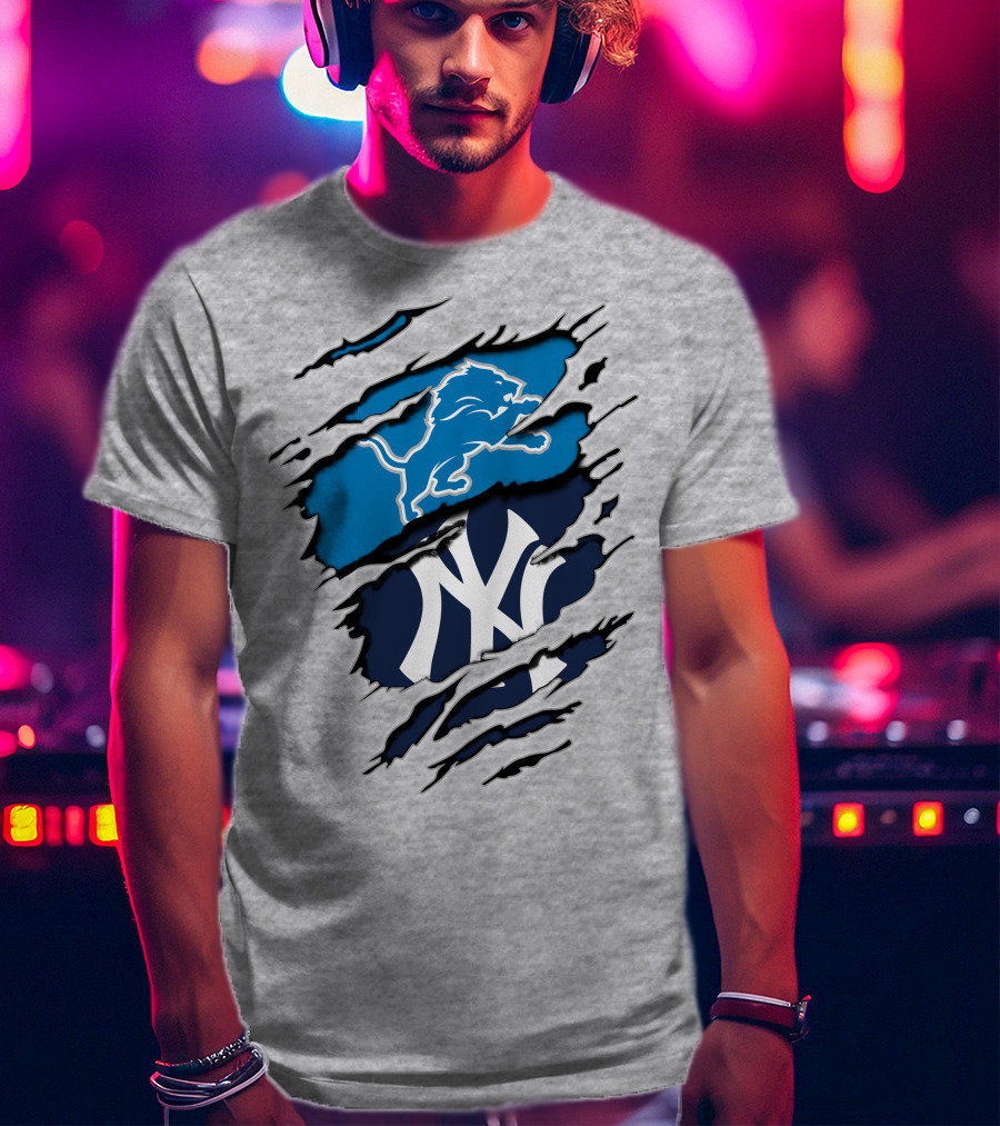 Detroit Lions New York Yankees Claw Rip T-Shirt