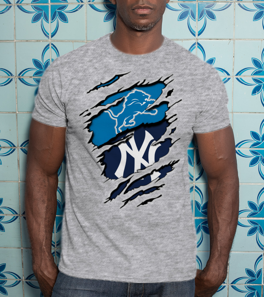 Detroit Lions New York Yankees Claw Rip T-Shirt