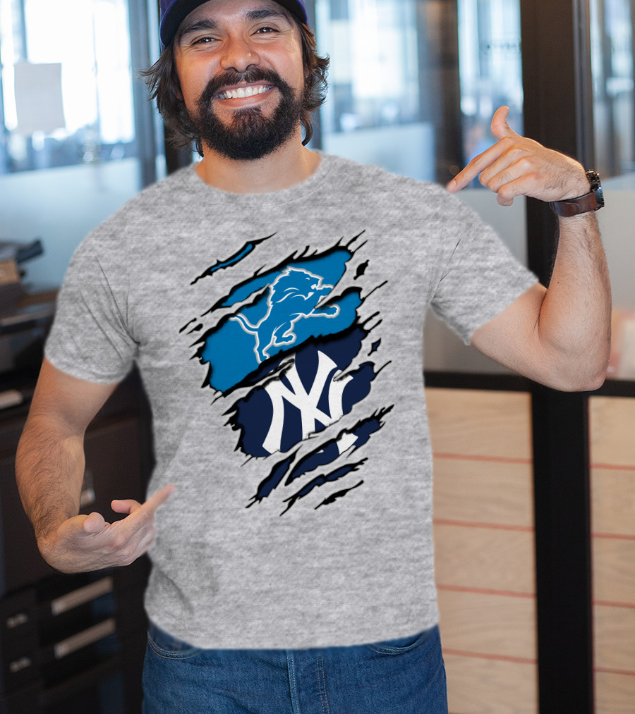 Detroit Lions New York Yankees Claw Rip T-Shirt