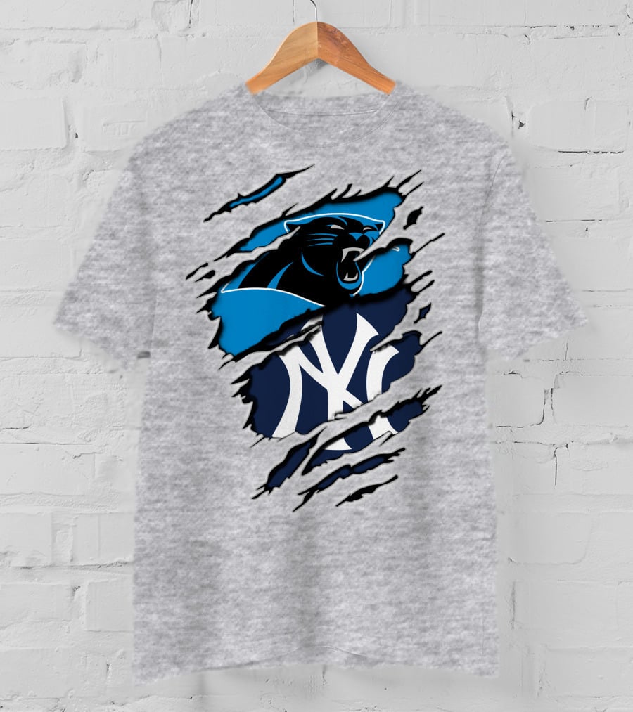 Panthers Yankees Claw Rip Logos Mashup T-Shirt
