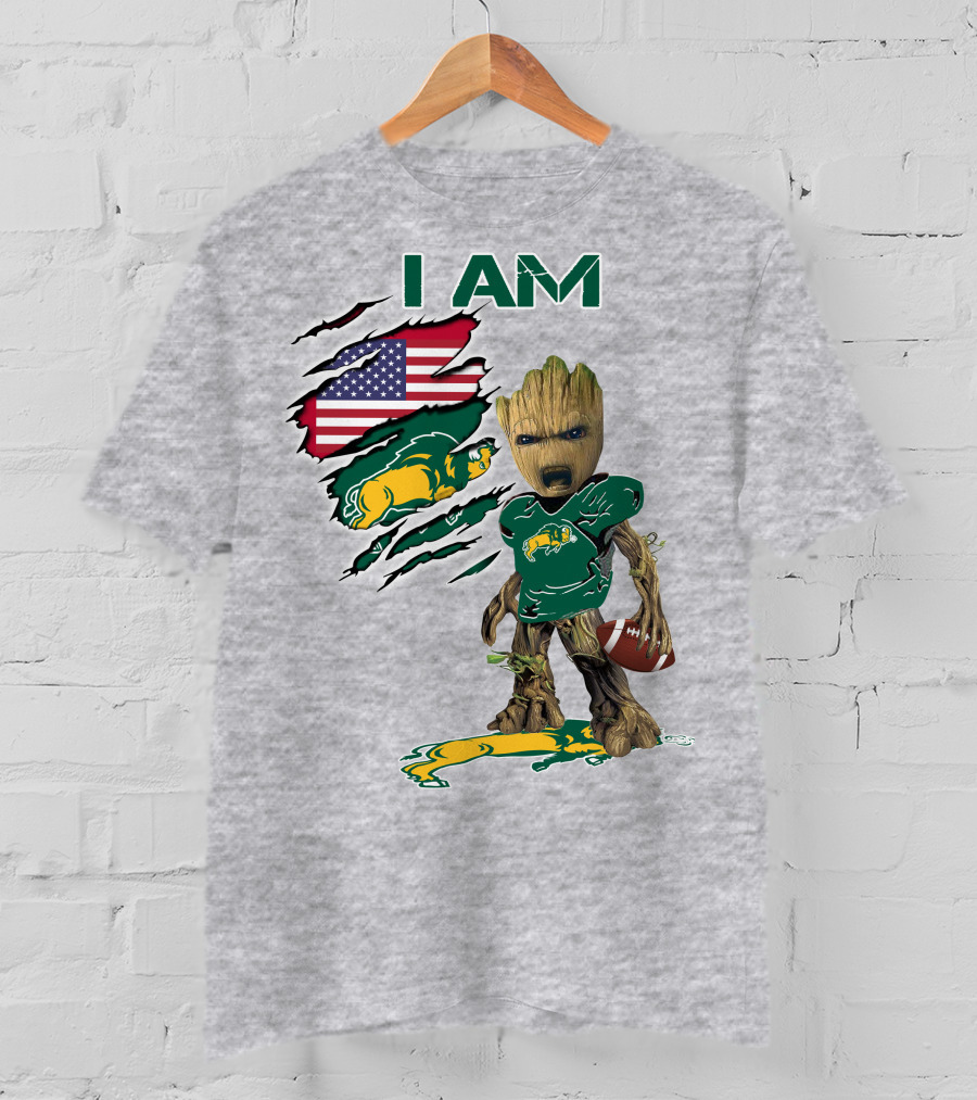 I AM American Flag Bison Football Character T-Shirt