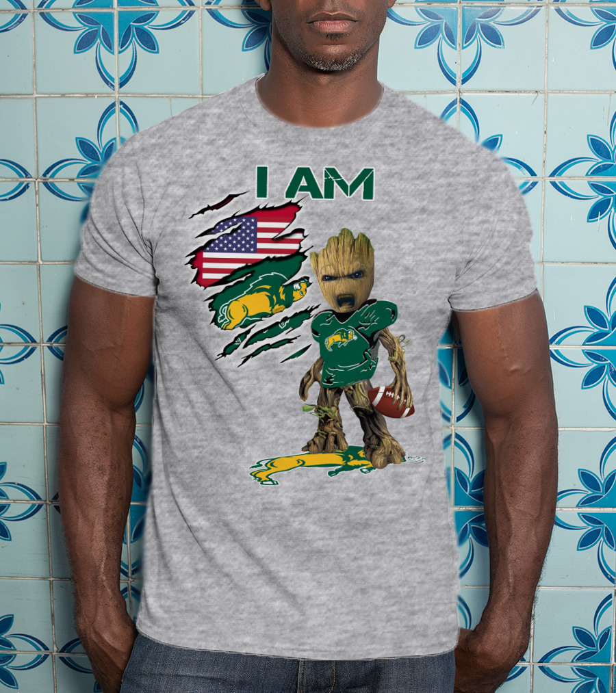 I AM American Flag Bison Football Character T-Shirt