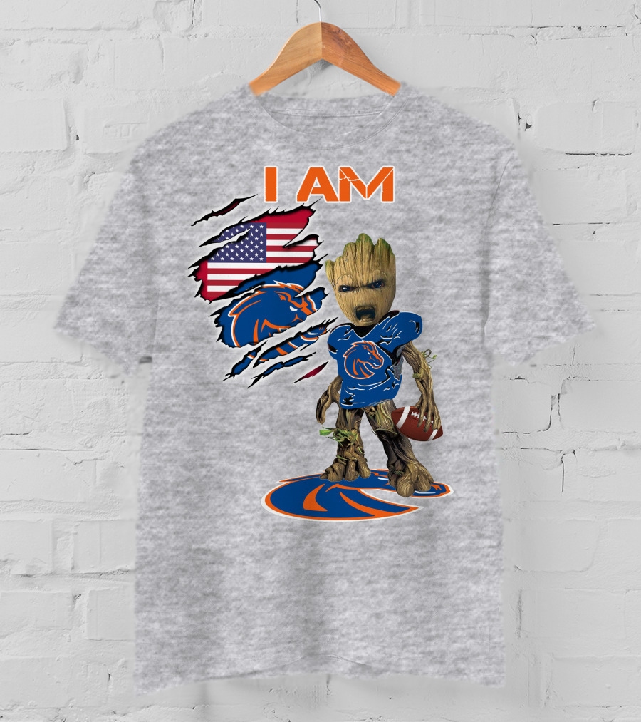 Boise State Broncos Groot I Am USA Flag Football T-Shirt