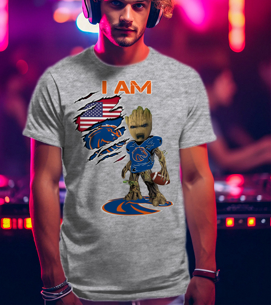 Boise State Broncos Groot I Am USA Flag Football T-Shirt