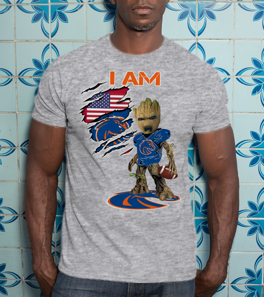Boise State Broncos Groot I Am USA Flag Football T-Shirt