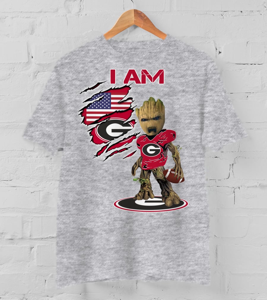 I AM Go Dawgs Football Groot American Flag T-Shirt