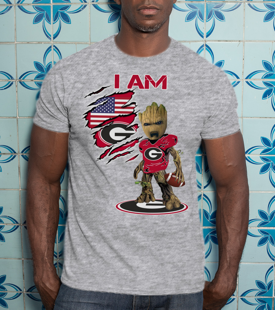 I AM Go Dawgs Football Groot American Flag T-Shirt