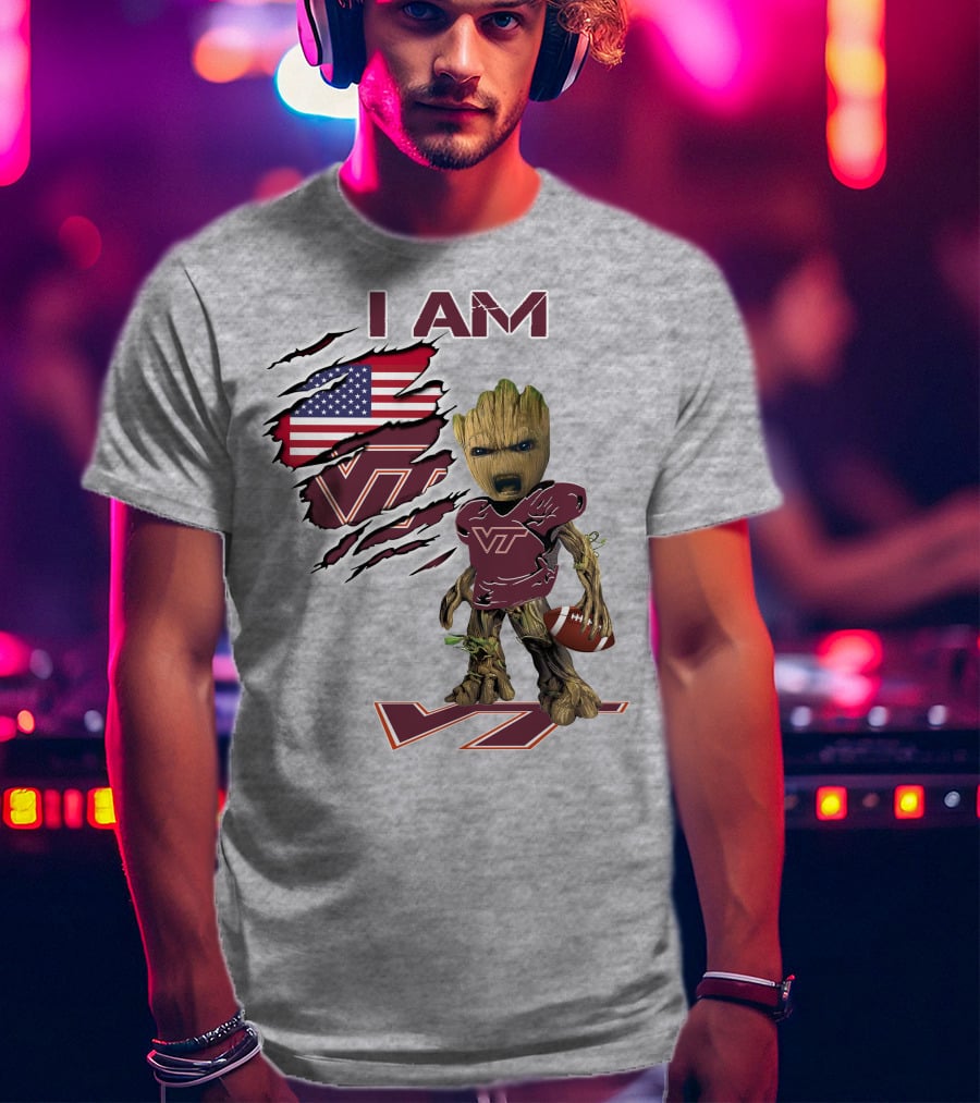 I AM Hokies VT Football And American Flag T-Shirt