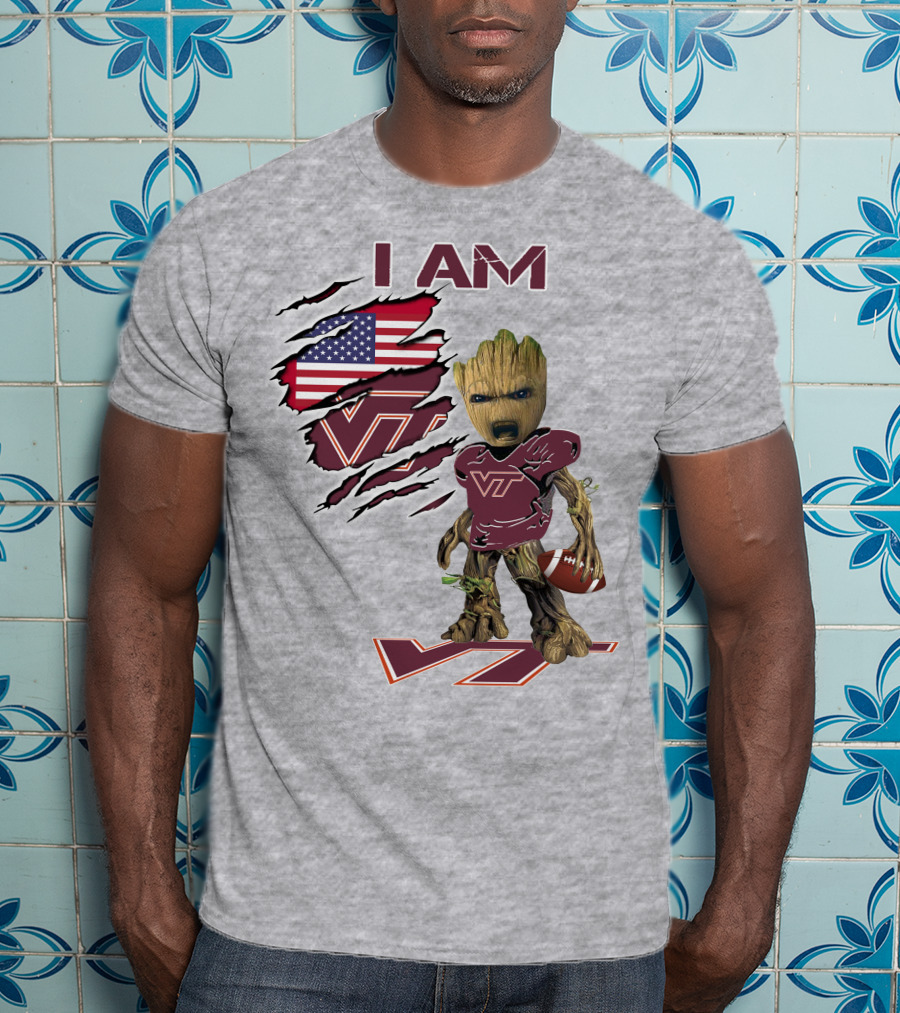I AM Hokies VT Football And American Flag T-Shirt