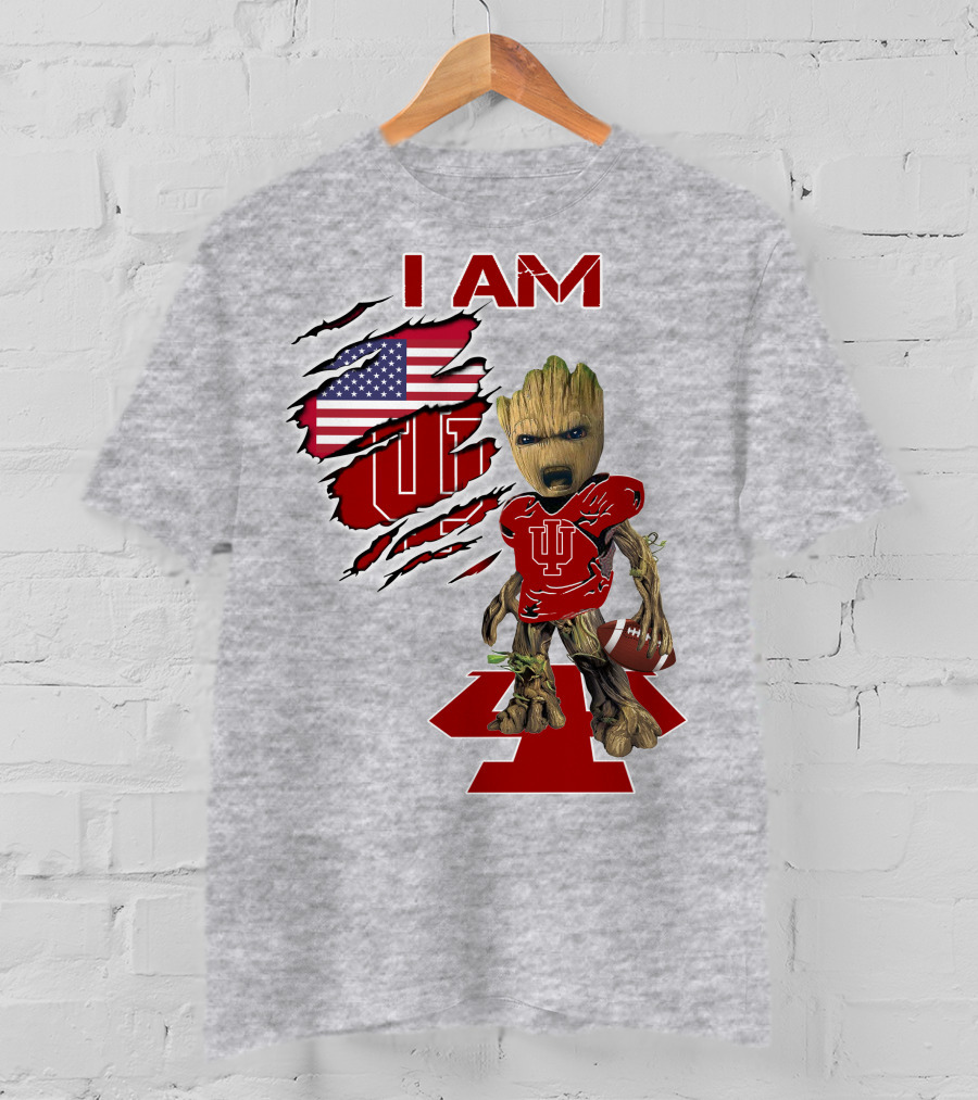 I AM Hoosiers Groot American Flag IU Football T-Shirt
