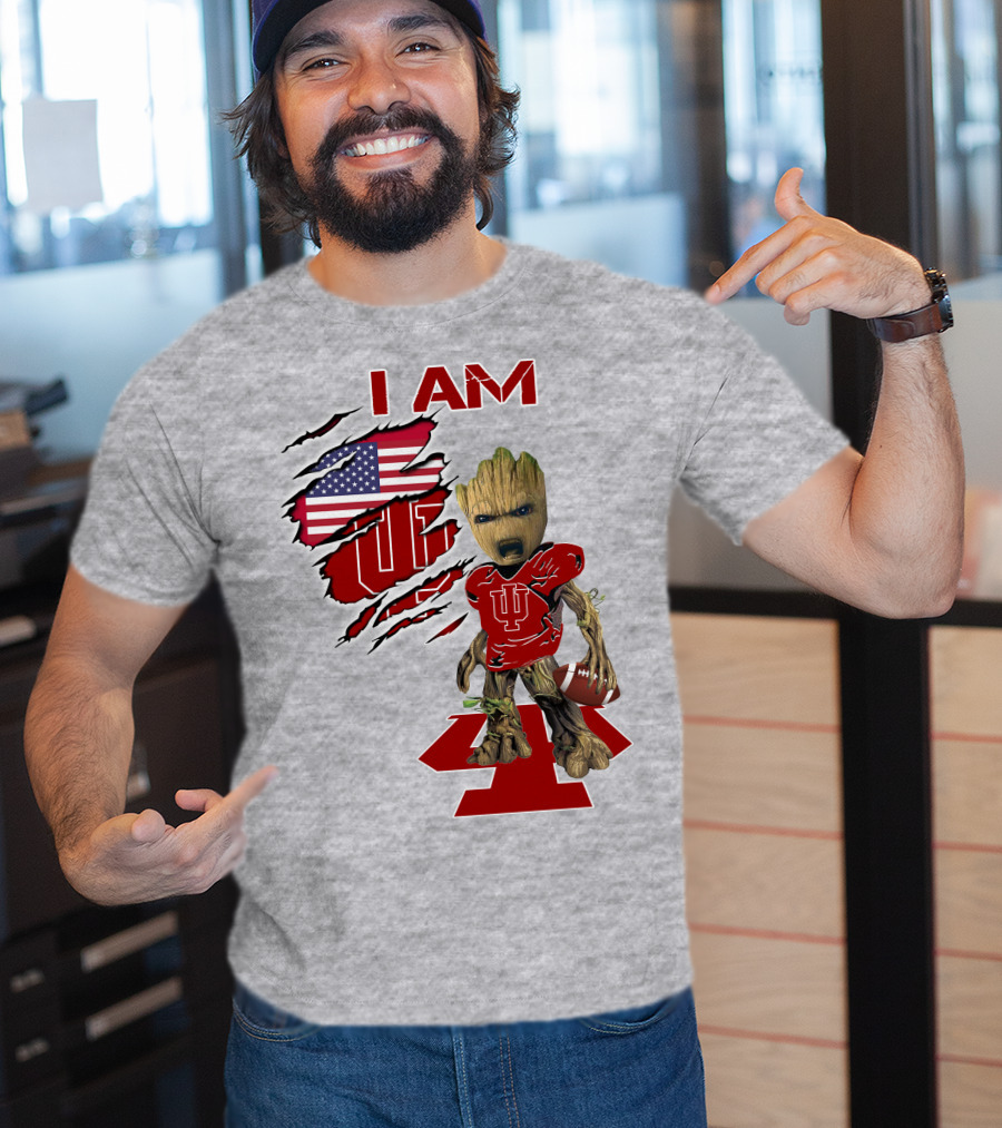 I AM Hoosiers Groot American Flag IU Football T-Shirt