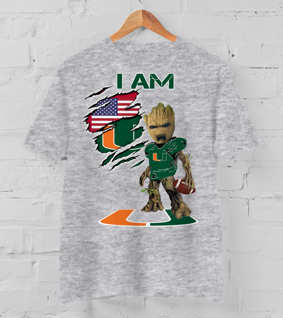 I Am University Of Miami Hurricanes Football Groot American Flag T-Shirt