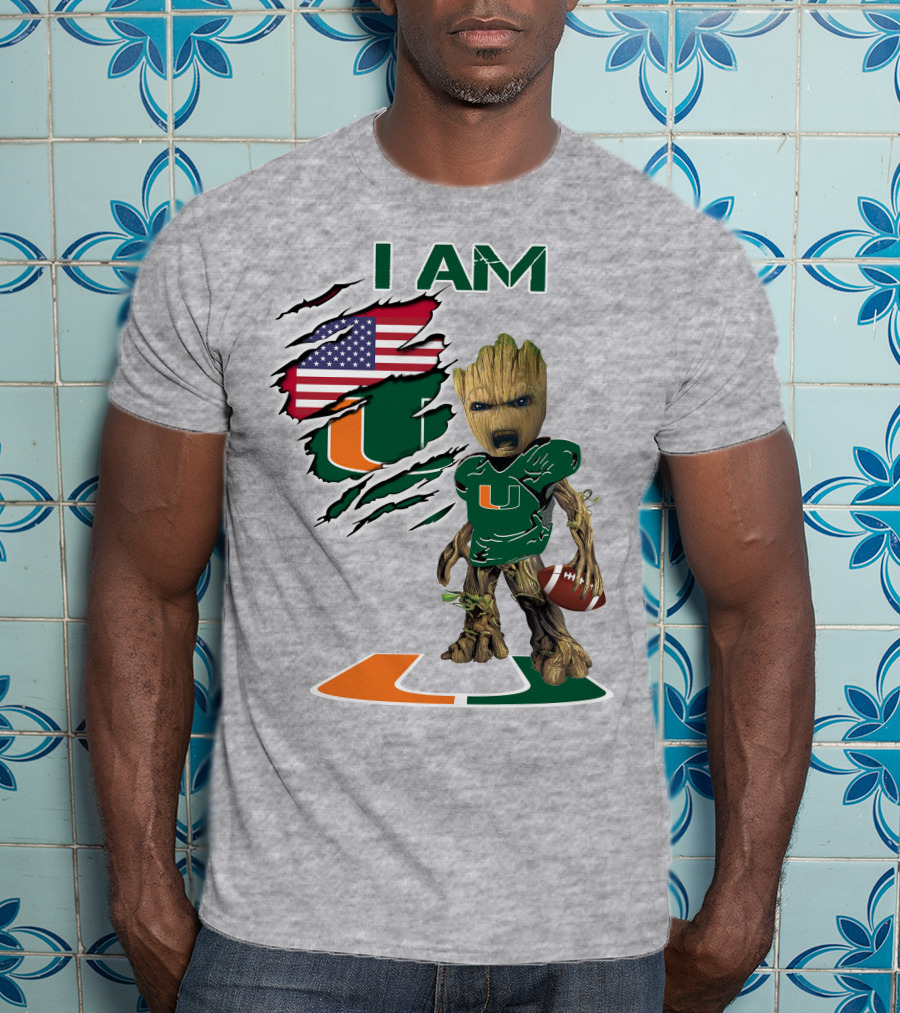 I Am University Of Miami Hurricanes Football Groot American Flag T-Shirt
