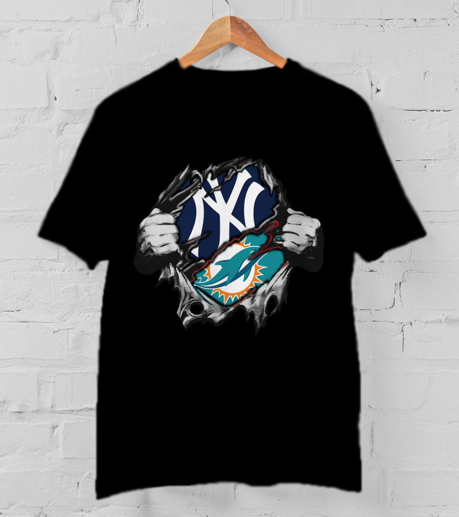 Yankees Dolphins Fans Torn Fabric T-Shirt