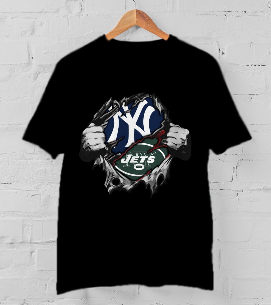 New York Yankees NY And New York Jets Logo Fusion T-Shirt