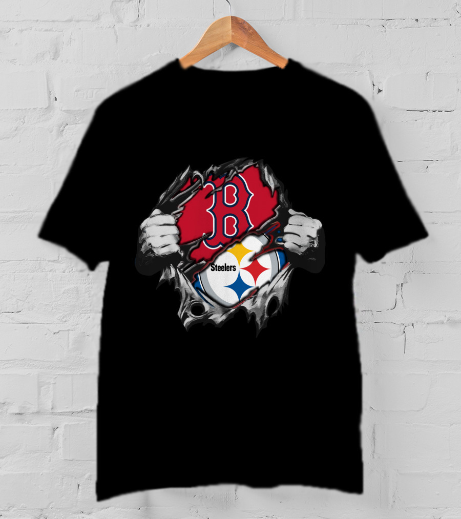 Steelers Red Sox Crossover Boston Pittsburgh Fan Fusion T-Shirt