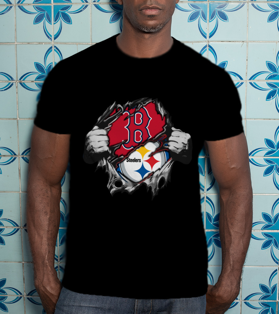 Steelers Red Sox Crossover Boston Pittsburgh Fan Fusion T-Shirt
