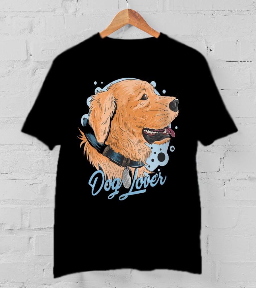 Dog Lover Happy Golden Retriever Head With Collar And Blue Bubbles T-Shirt