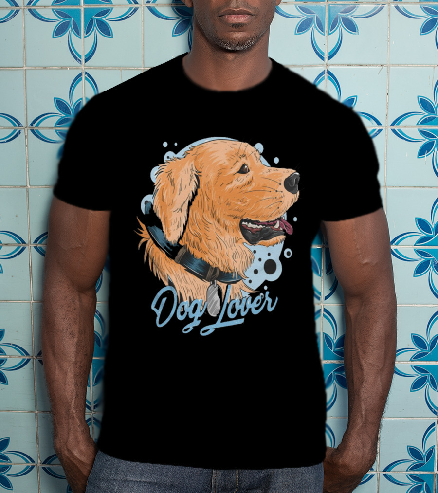 Dog Lover Happy Golden Retriever Head With Collar And Blue Bubbles T-Shirt