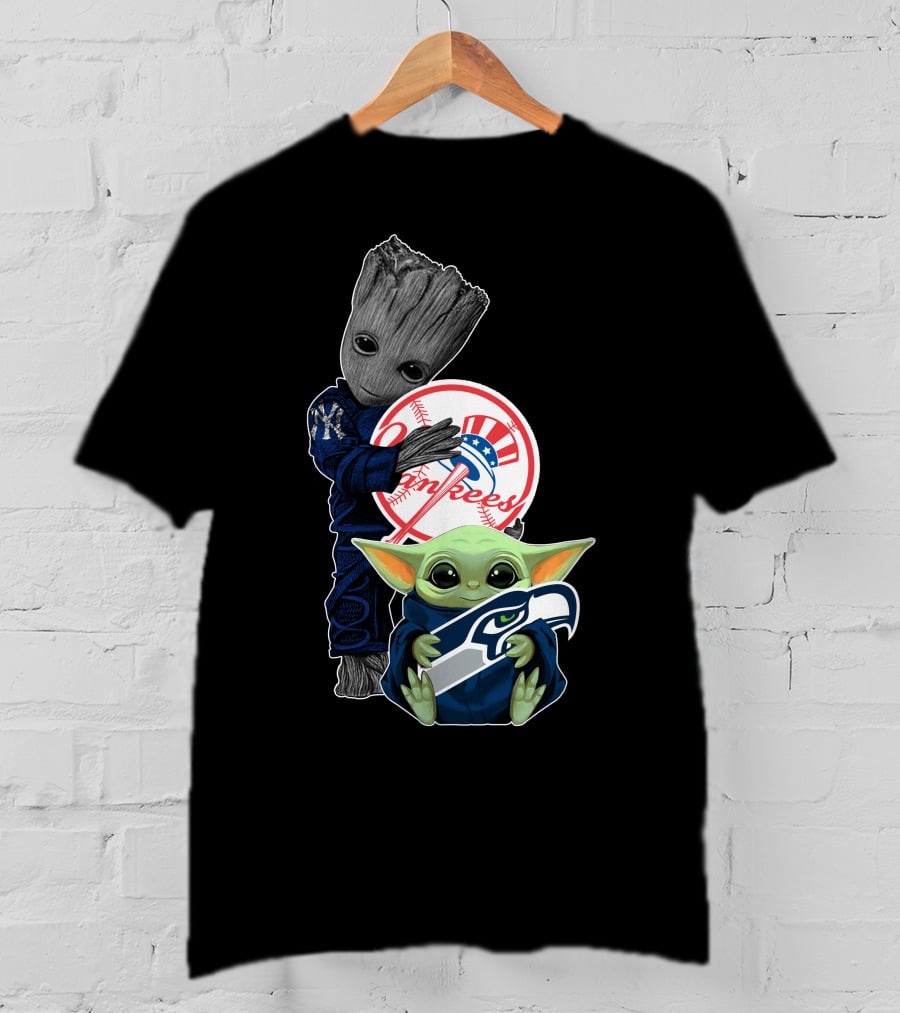 Yankees Baby Groot Seahawks Baby Yoda T-Shirt