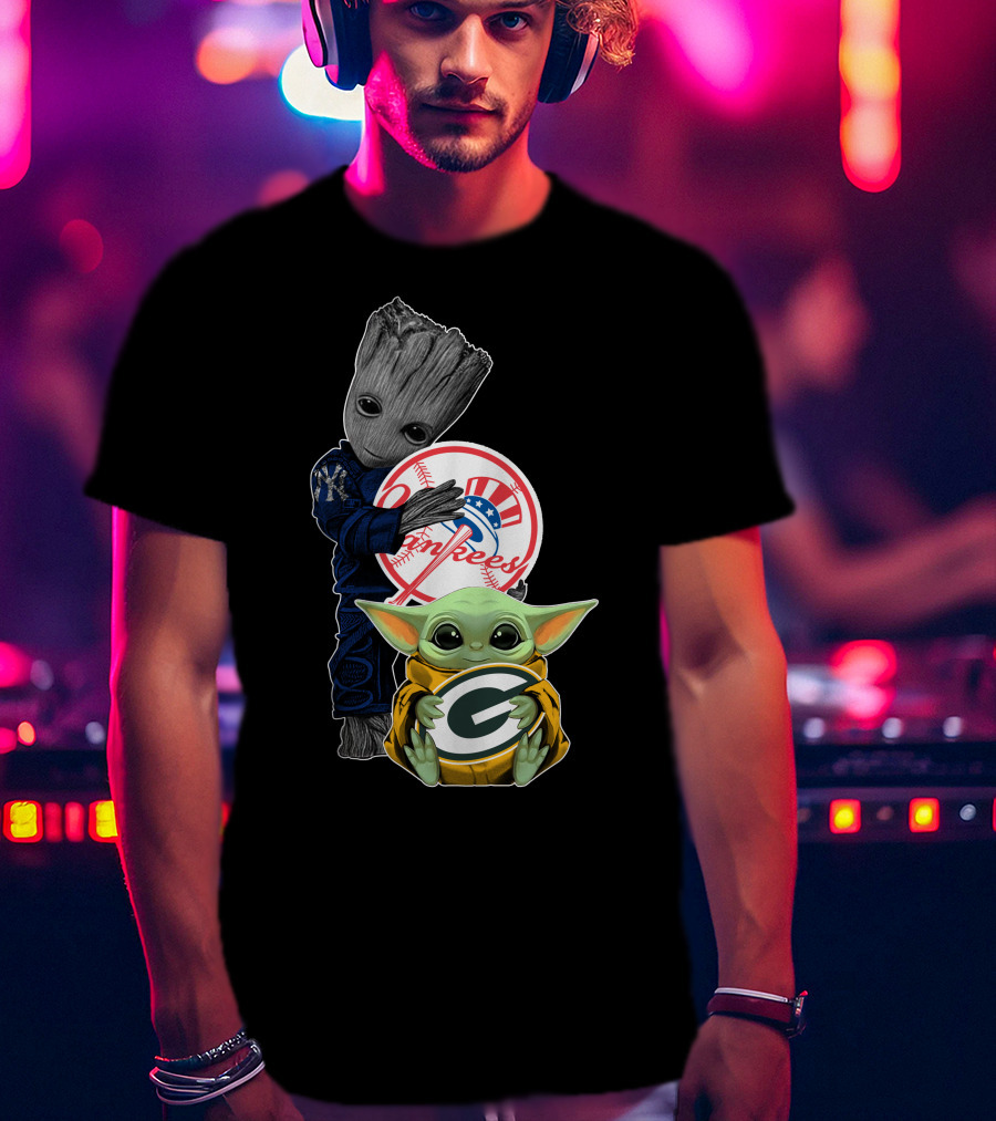 Yankees Groot Packers Baby Yoda T-Shirt