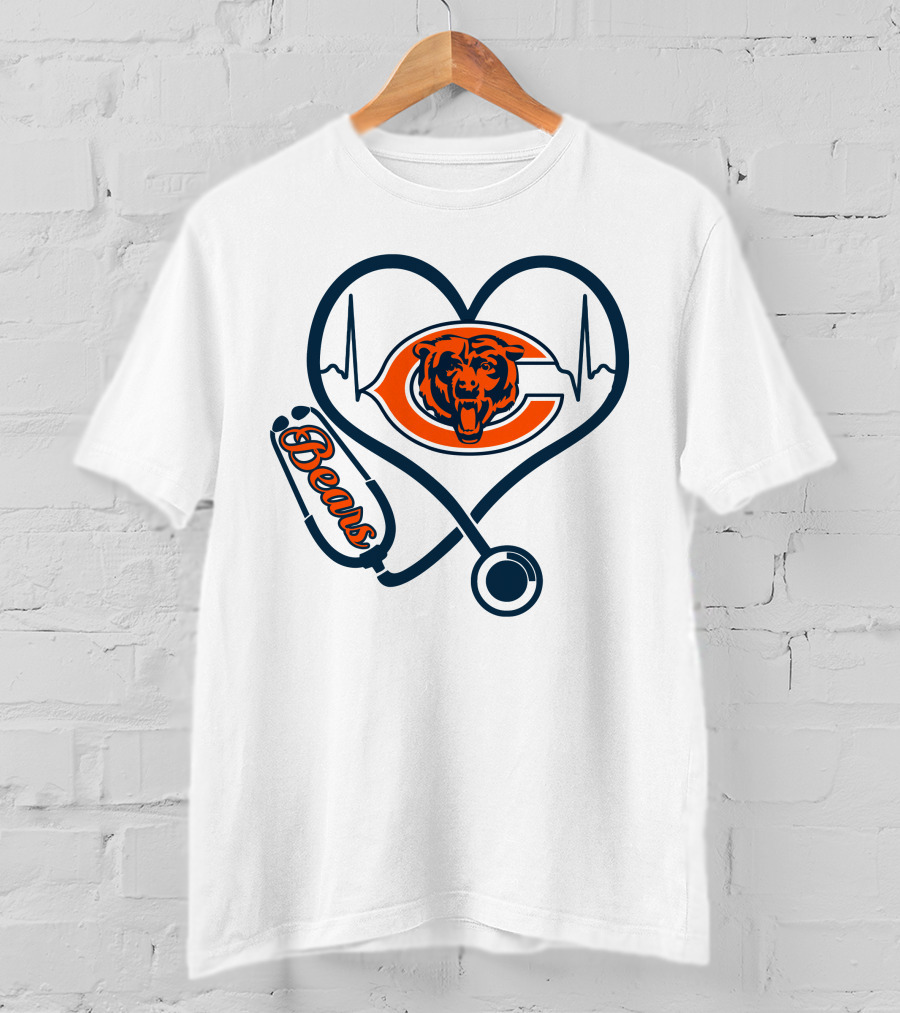 Chicago Bears Nurse Heartbeat Stethoscope T-Shirt