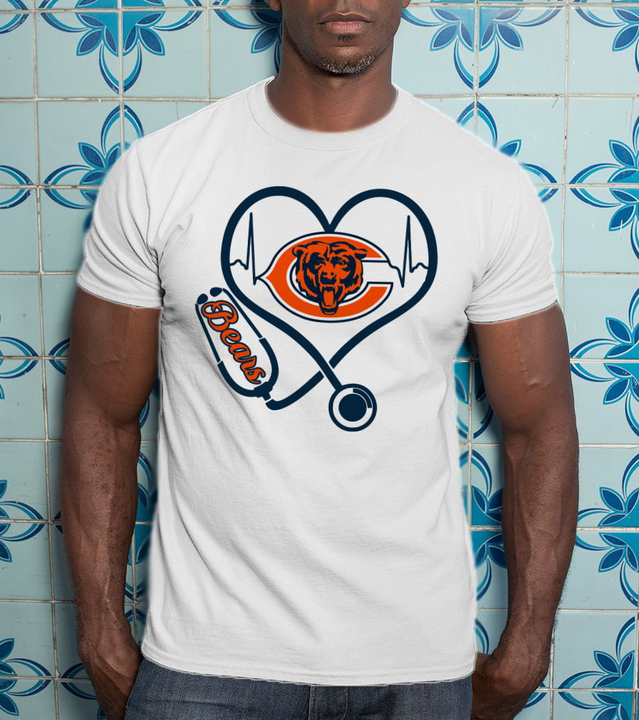 Chicago Bears Nurse Heartbeat Stethoscope T-Shirt
