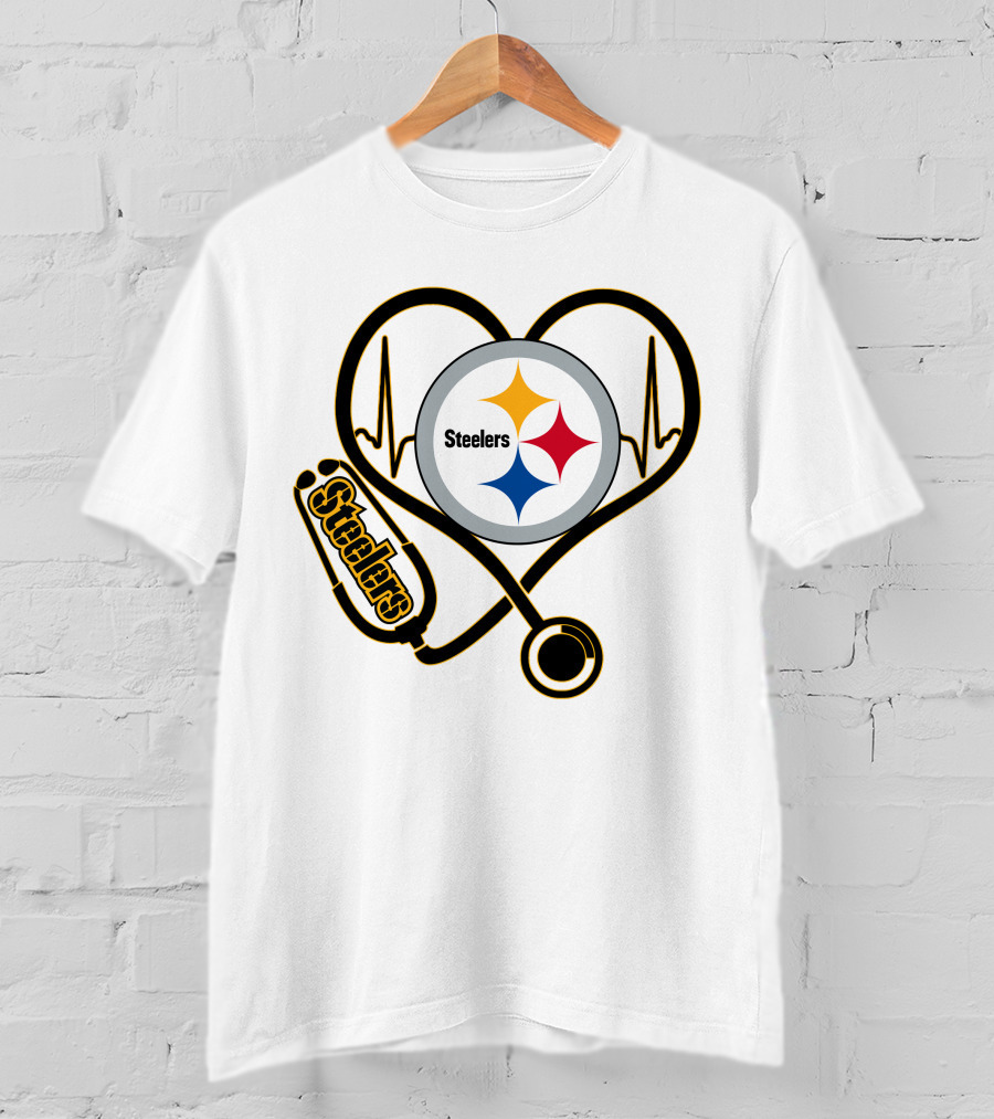 Nurse Heartbeat Pittsburgh Steelers Stethoscope T-Shirt