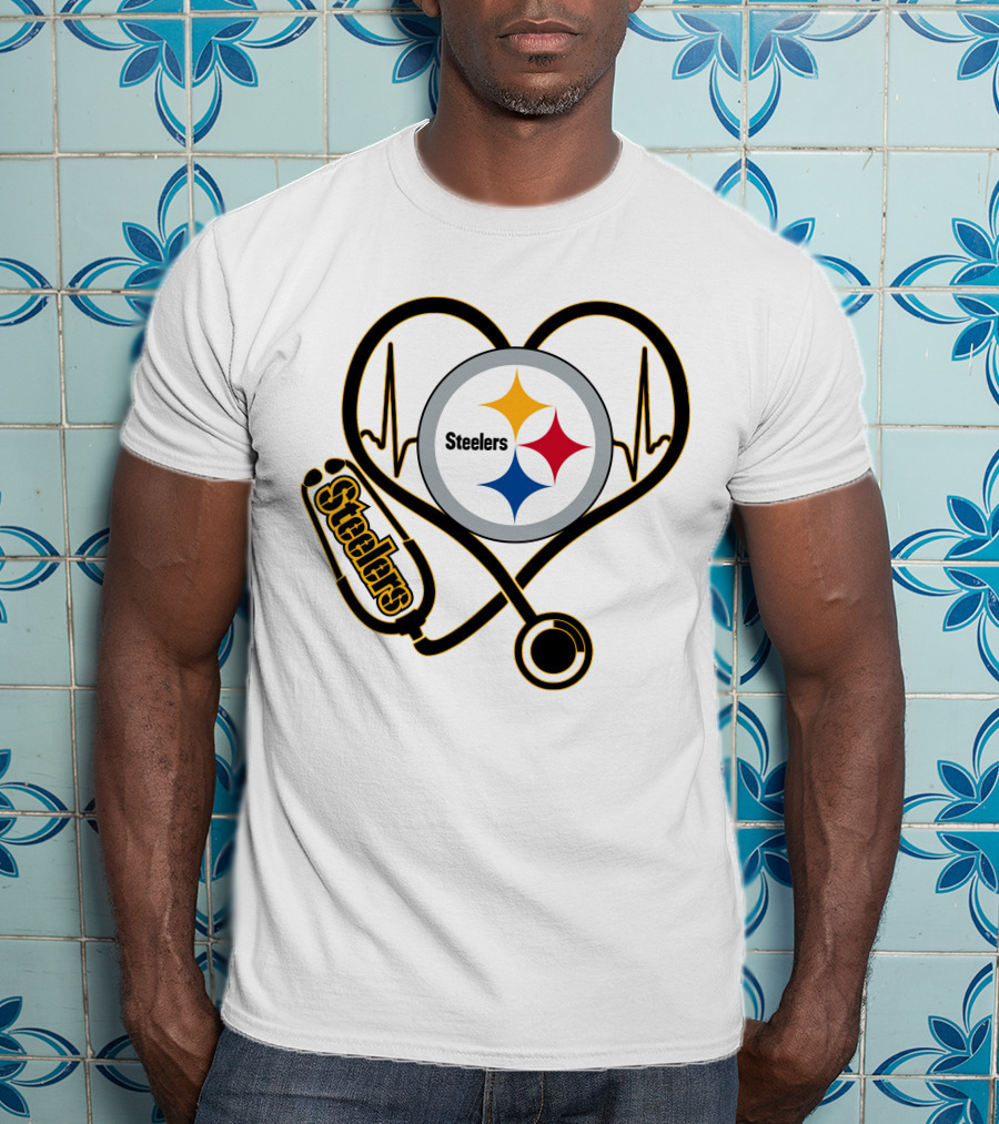 Nurse Heartbeat Pittsburgh Steelers Stethoscope T-Shirt