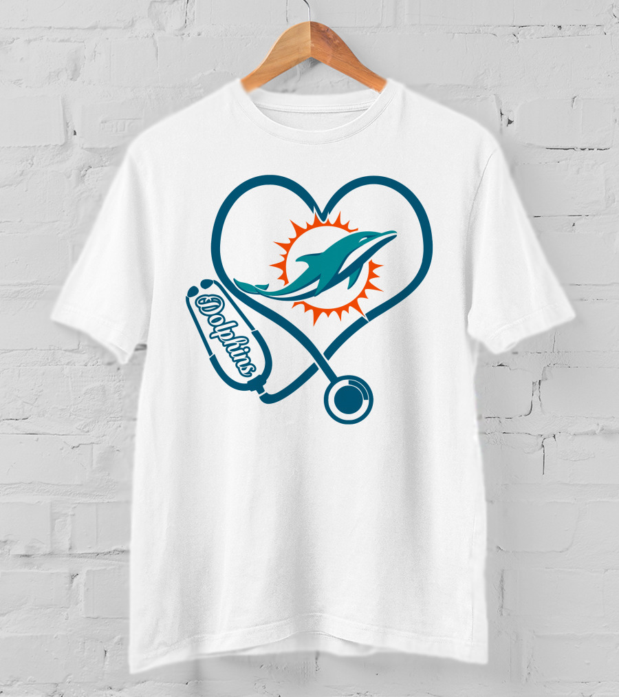 Nurse Heart Stethoscope Miami Dolphins T-Shirt
