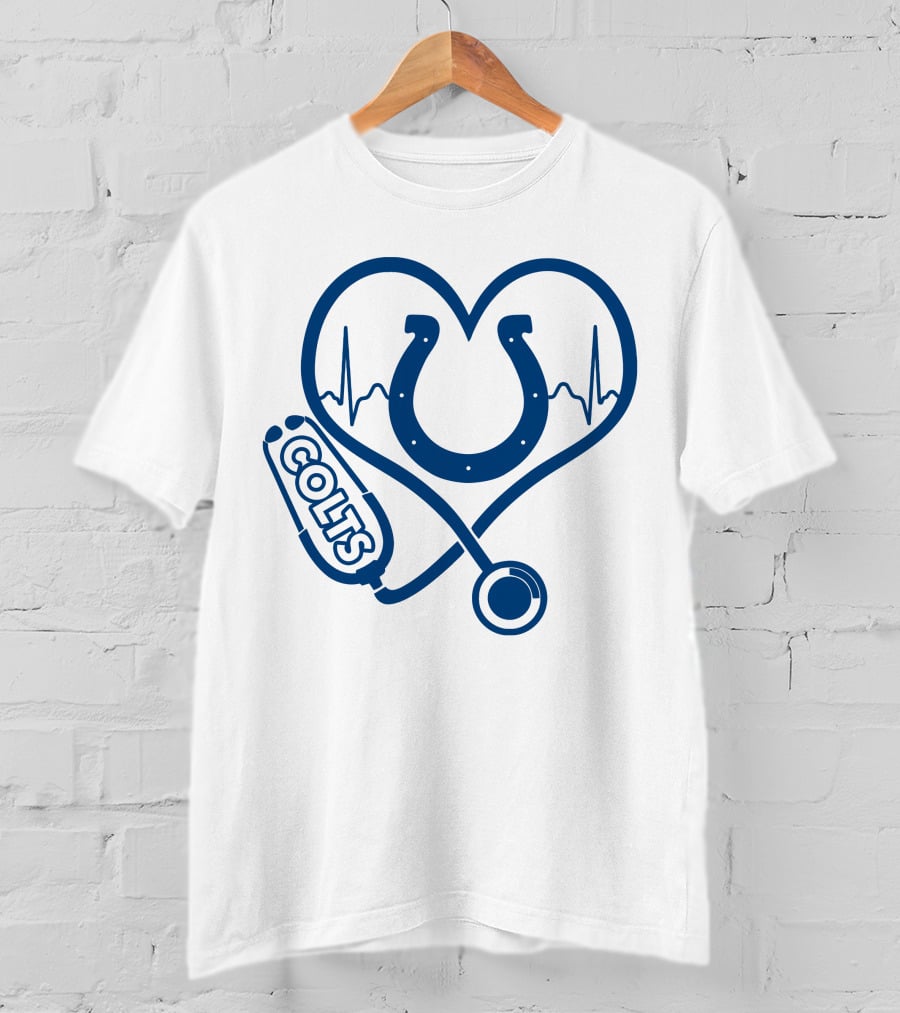 Nurse Love Colts Heartbeat Horseshoe Stethoscope T-Shirt