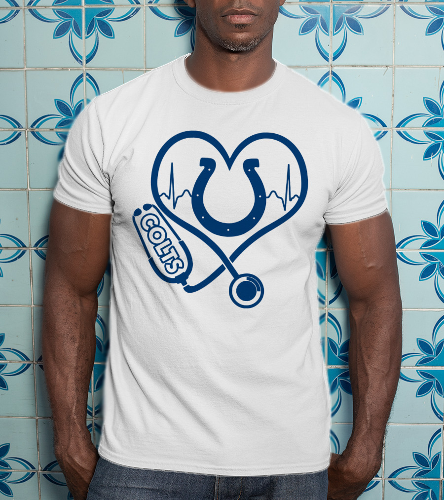Nurse Love Colts Heartbeat Horseshoe Stethoscope T-Shirt