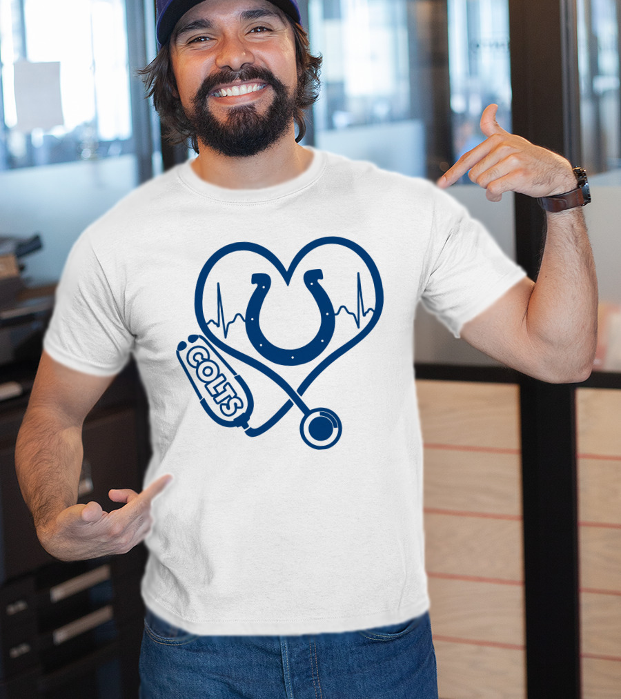 Nurse Love Colts Heartbeat Horseshoe Stethoscope T-Shirt