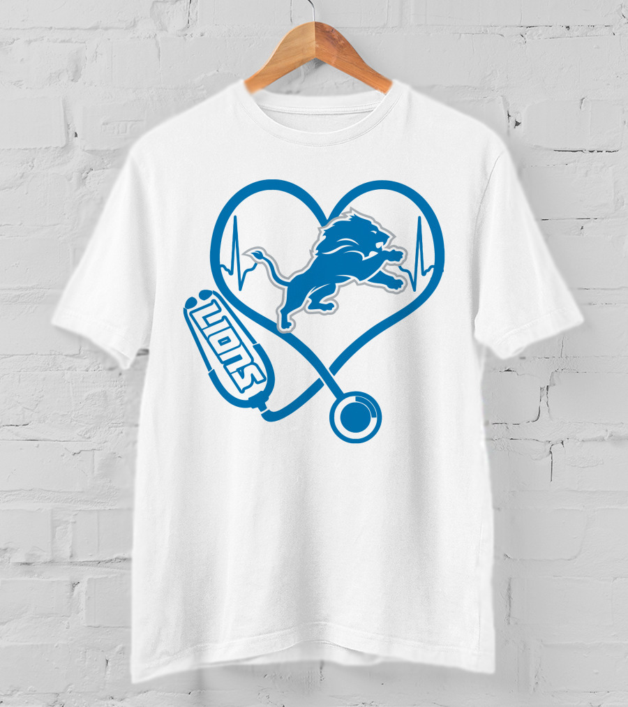 Nurse Heartbeat Love Detroit Lions T-Shirt