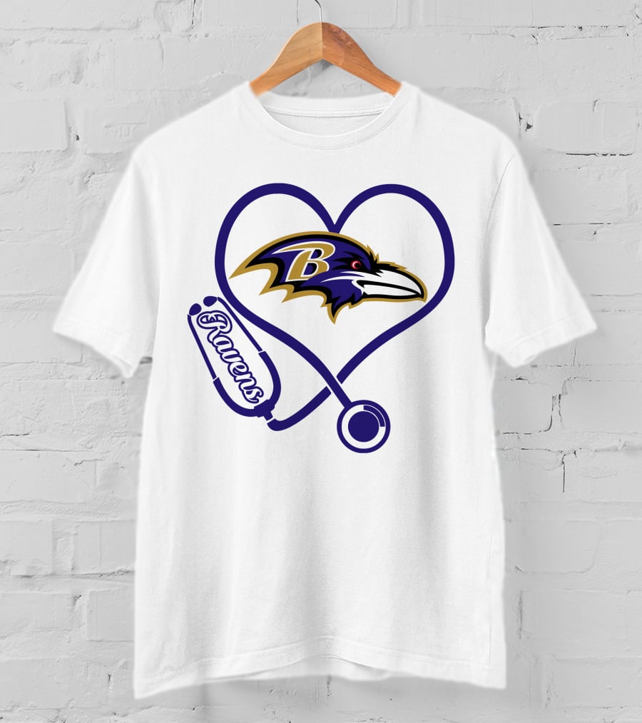 Nurse Love Baltimore Ravens Heart Stethoscope T-Shirt
