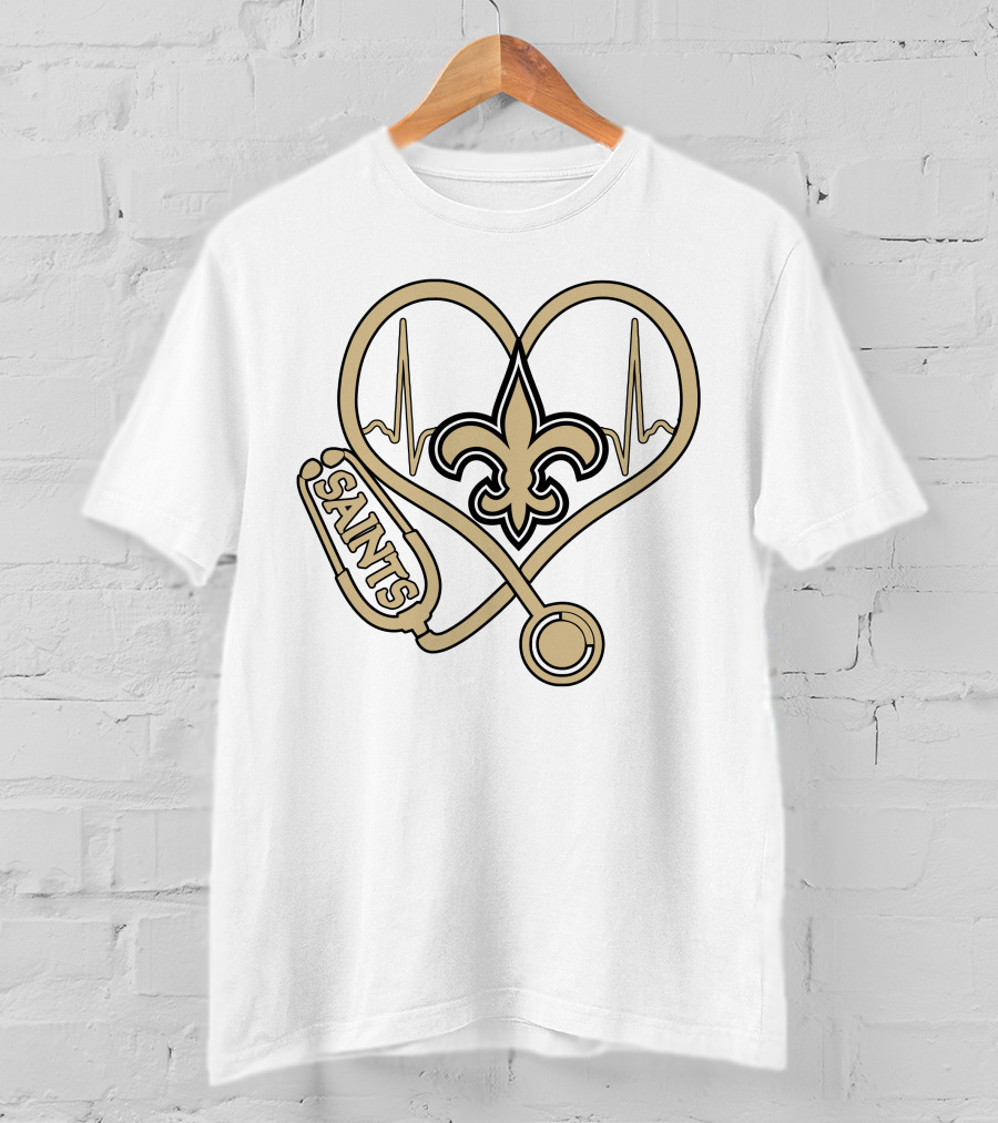 Nurse Love Saints Heartbeat Fleur-de-Lis Football T-Shirt