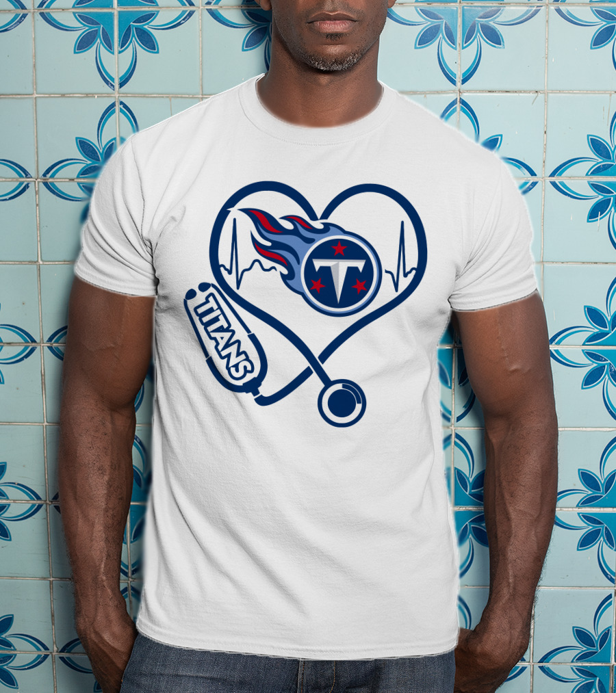 Nurse Heartbeat Tennessee Titans Stethoscope T-Shirt