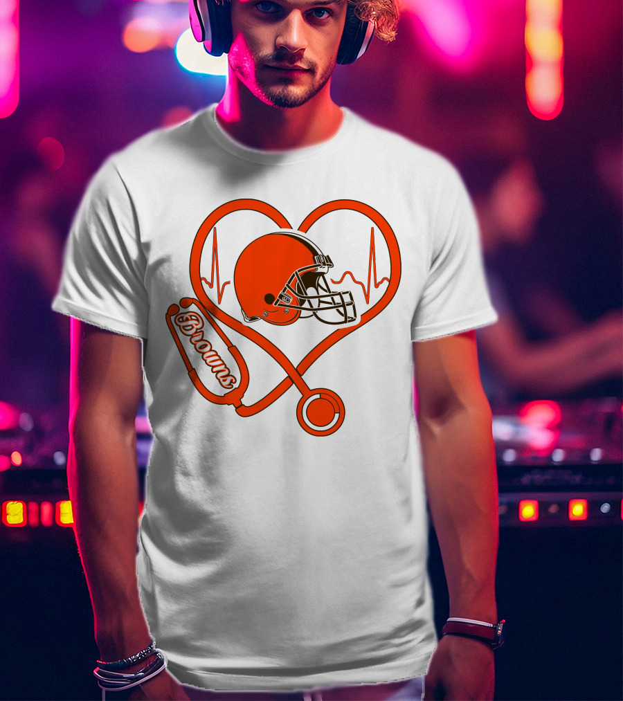 Nurse Heartbeat Browns Helmet Stethoscope T-Shirt