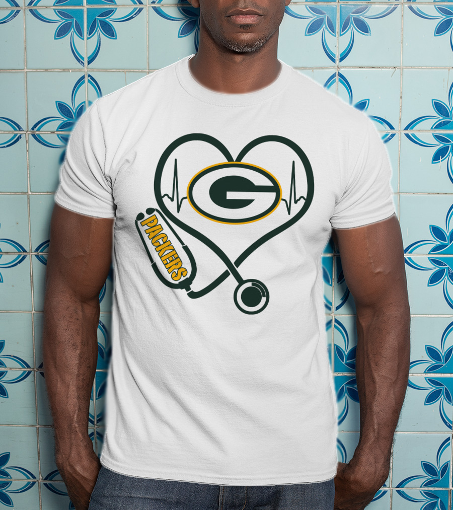 Nurse Love Green Bay Packers Heartbeat Stethoscope T-Shirt