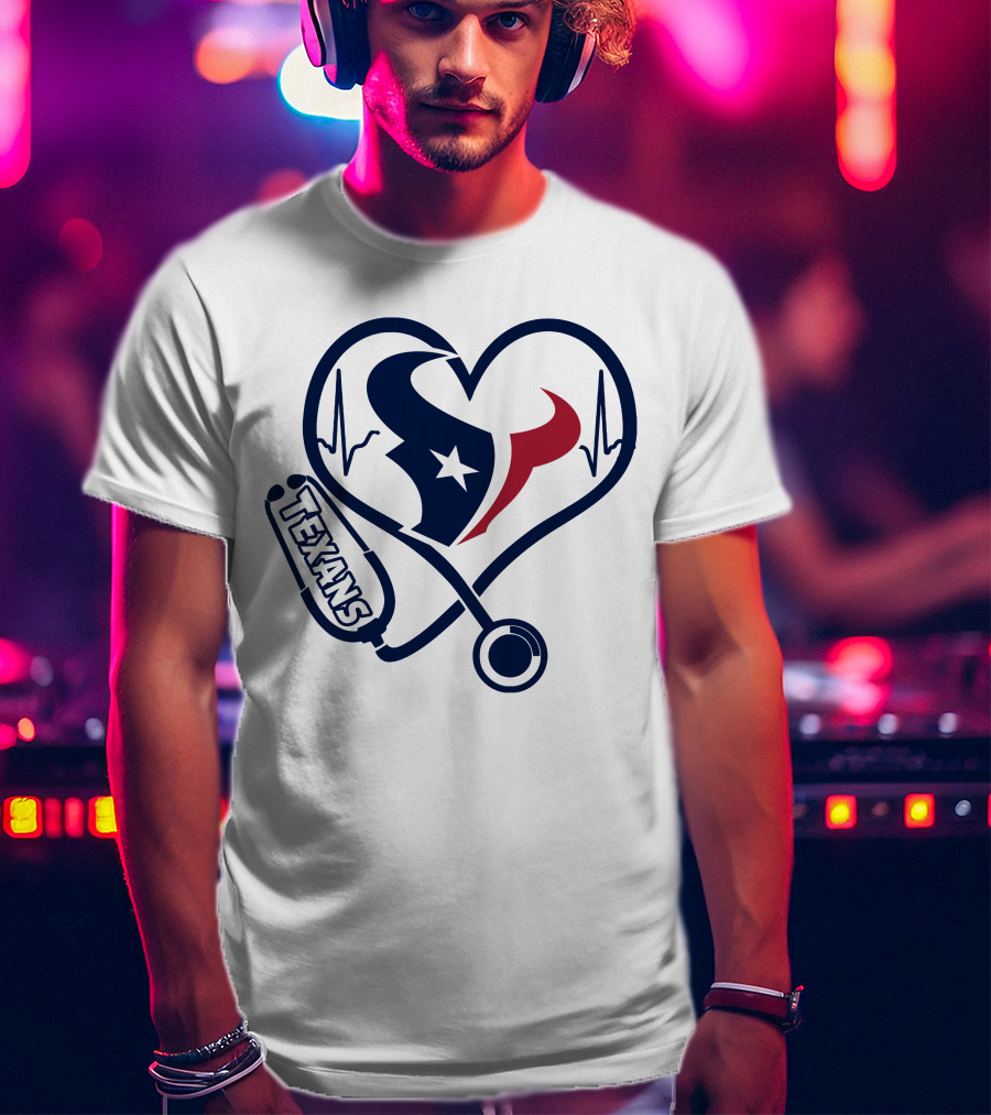 Nurse Love Houston Texans Heartbeat Stethoscope T-Shirt
