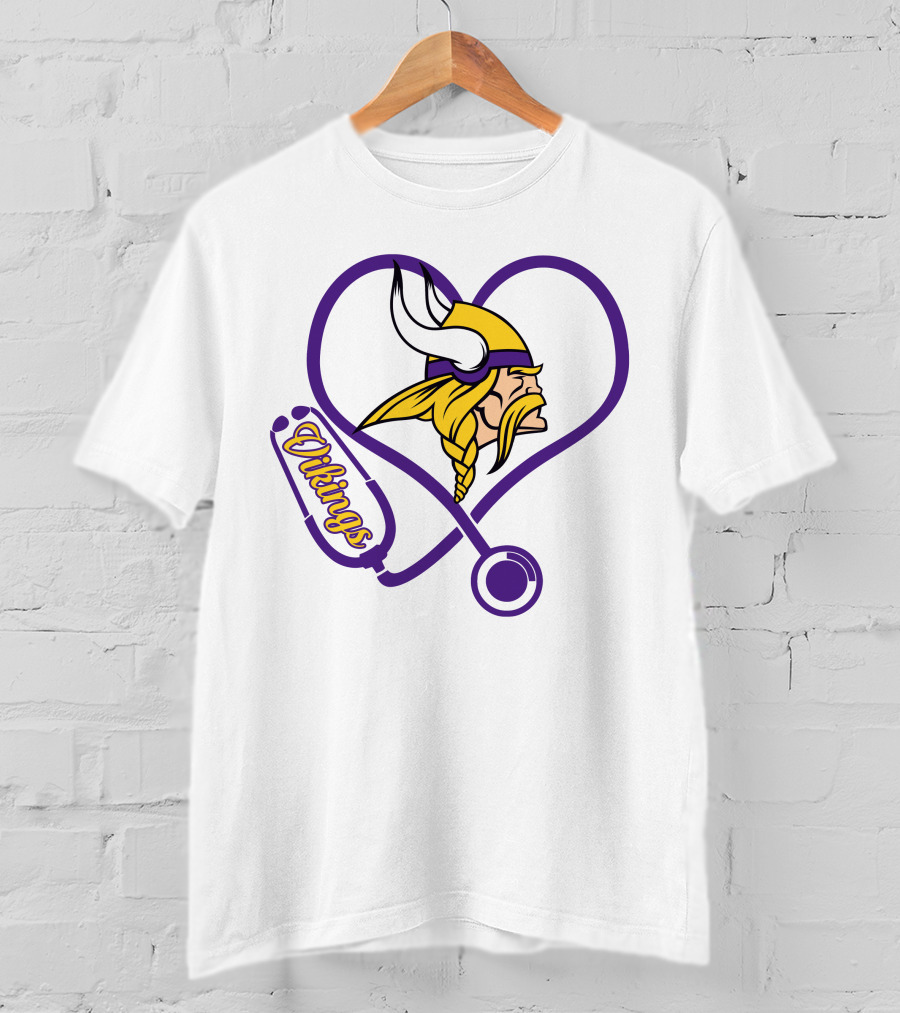 Nurse Love Minnesota Vikings Heart Stethoscope T-Shirt