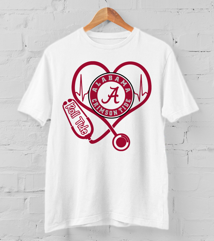 Alabama Crimson Tide Heartbeat Stethoscope Roll Tide T-Shirt
