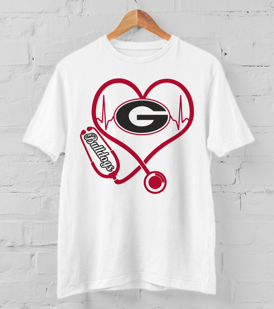 Nurse Heartbeat Love Georgia Bulldogs Stethoscope T-Shirt