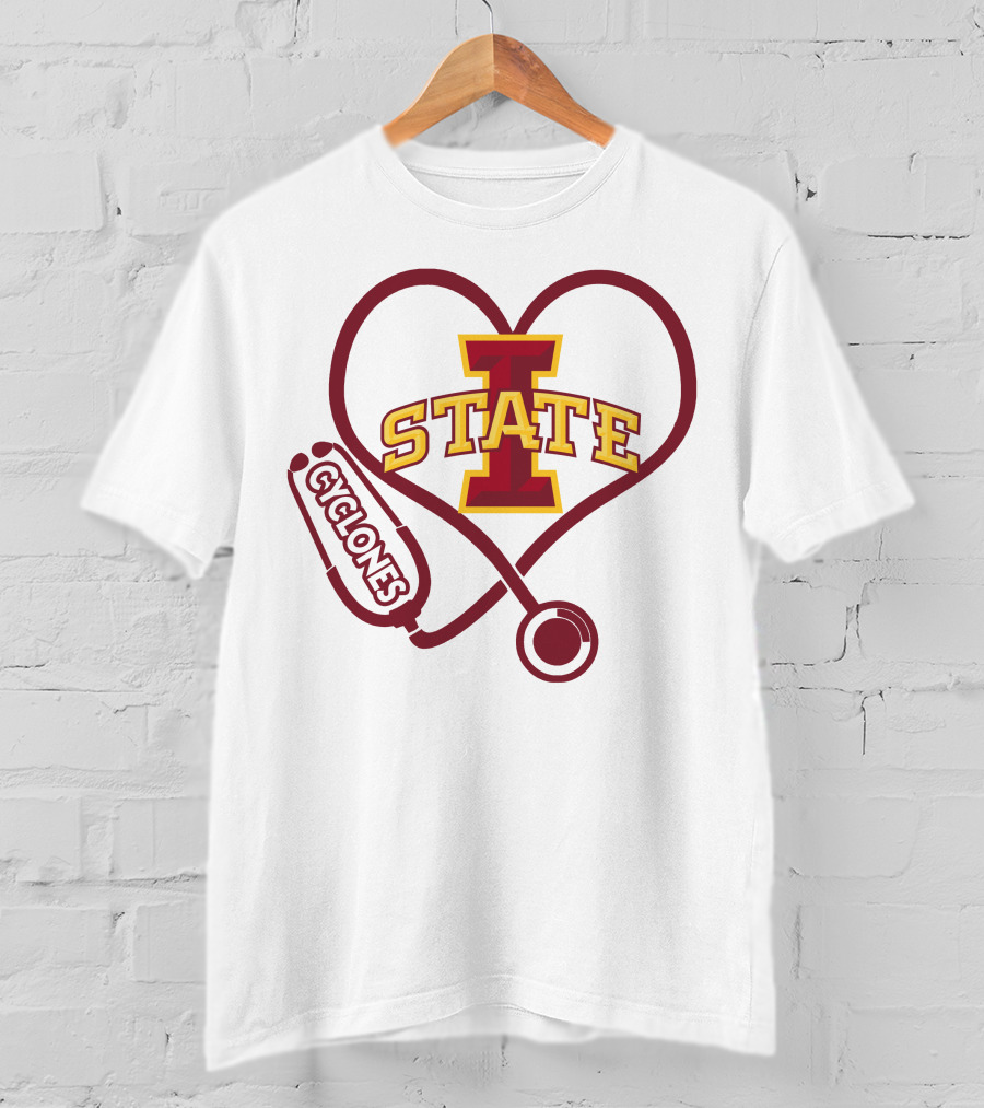 Nurse Love Heart Stethoscope Iowa State Cyclones T-Shirt