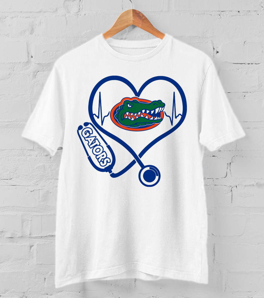 Nurse Love Gators Heartbeat Stethoscope Florida Gators T-Shirt