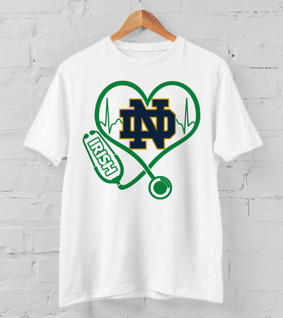 Nurse Love ND Irish Heartbeat Stethoscope Notre Dame Fighting Irish T-Shirt