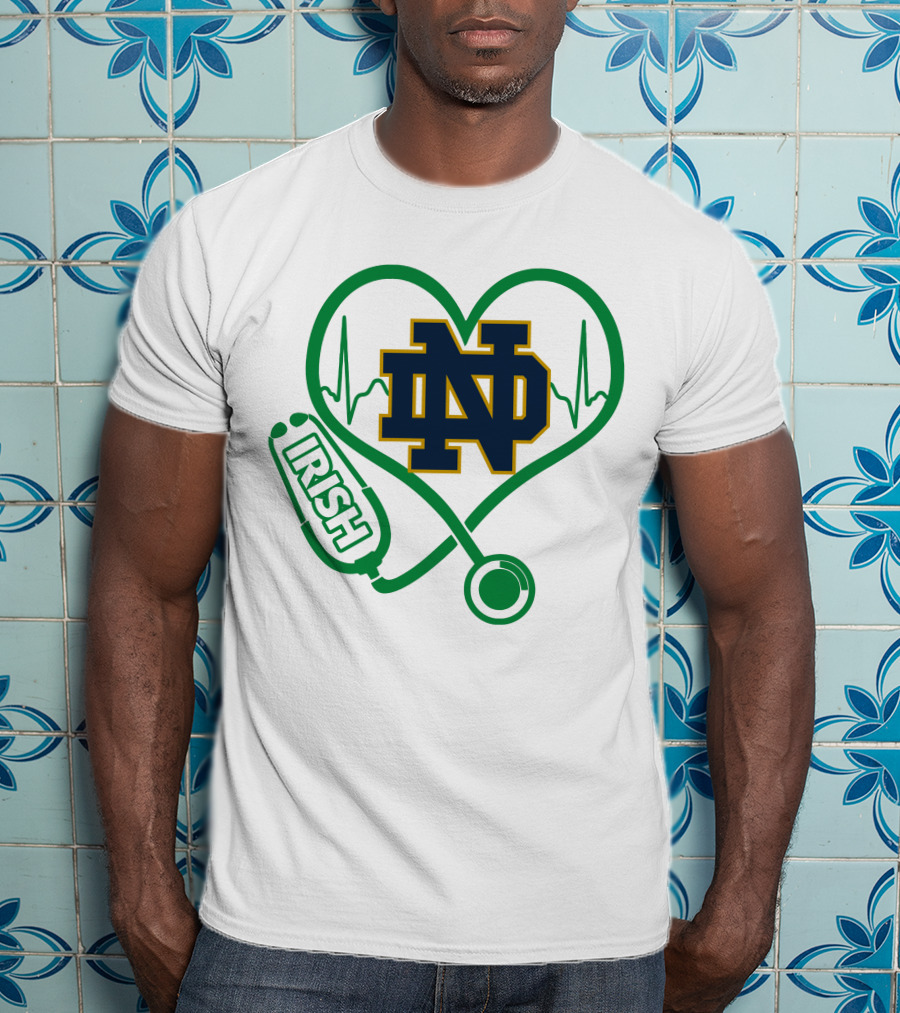 Nurse Love ND Irish Heartbeat Stethoscope Notre Dame Fighting Irish T-Shirt