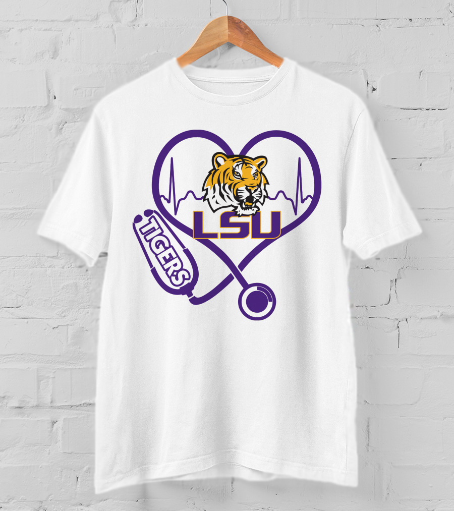 Nurse Love LSU Tigers Heartbeat Stethoscope Tiger T-Shirt