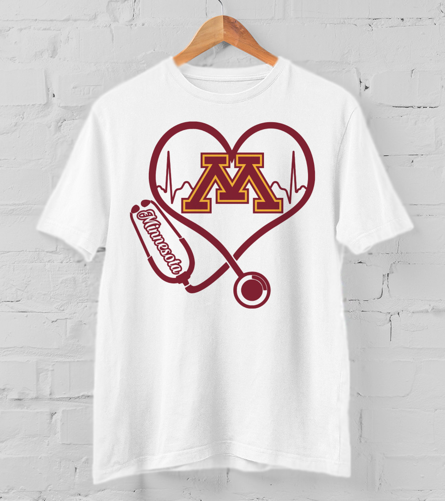 Minnesota Golden Gophers Nurse Love Heartbeat Stethoscope T-Shirt